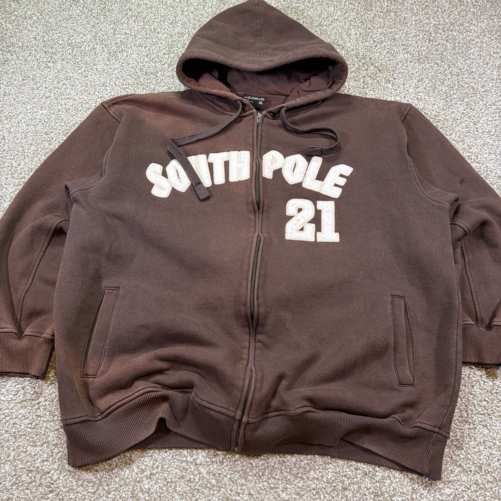 Vintage Southpole Zip Up Hoodie Brown Faded Size XL Heavyweight Boxy Fit